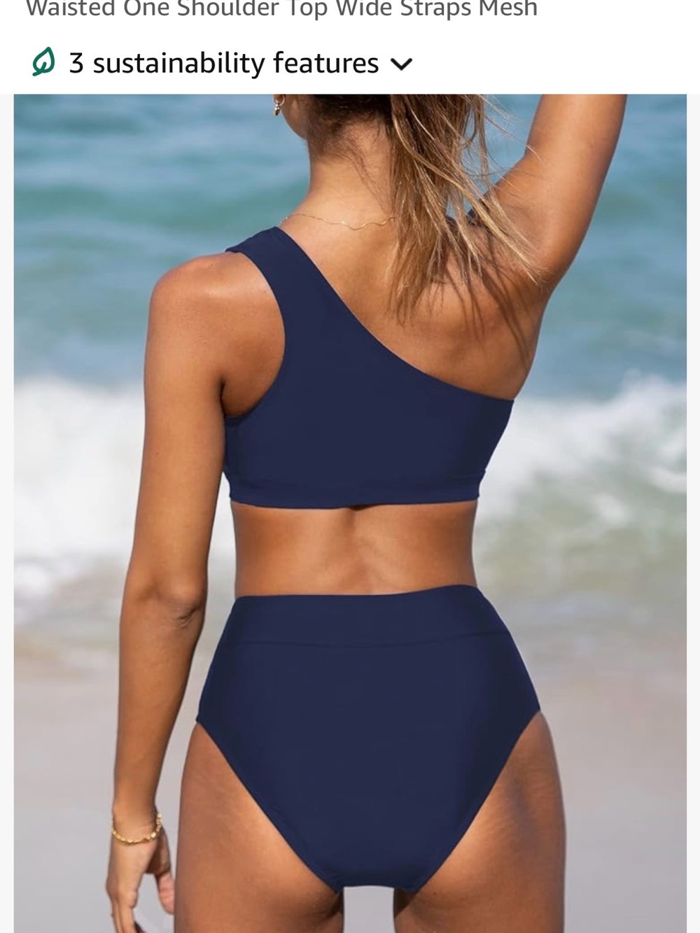 Navy One-Shoulder High-Waist Swim Top and Bottom Set